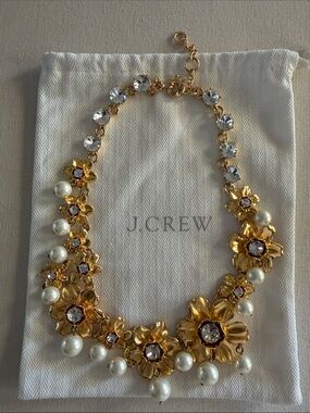J. Crew Crystal Flower Pearl Necklace